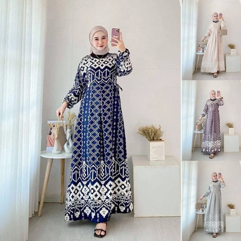 Valencia - Ethnik Gamis Terbaru Maxmara Lux Ori Premium Dress Wanita Lengan Panjang Maxi Dress Kekinian LD 112 cm