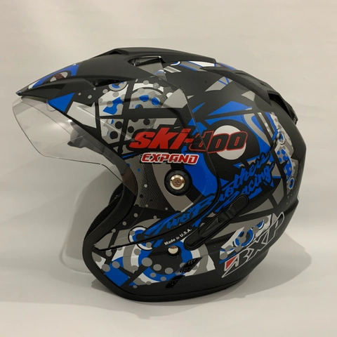 CRX Helmet - Helm JP7 Skidoo Biru Doff - Double Visor (Kaca Clear & Smoke) Helm SNI Helem Dewasa
