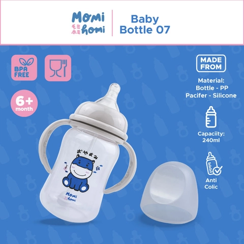 MOMI HOMI Botol Dot Susu Bayi 07 240ml Handle Cartoon series BPA-free anti colic Tahan Panas