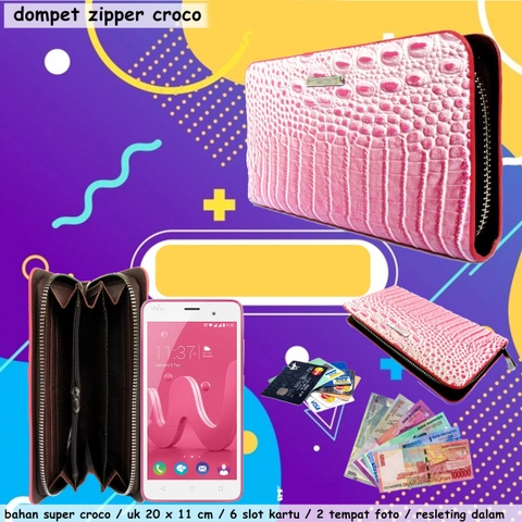 Lanc Fashion - Dompet Resleting Singgle Kayla Leather Motif Croco New