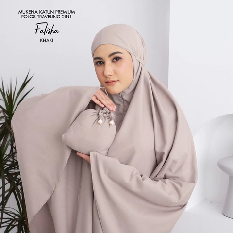 qayd - Mukena Falisha Dewasa Traveling Polos 2in1 Resleting Bahan Katun Mikro