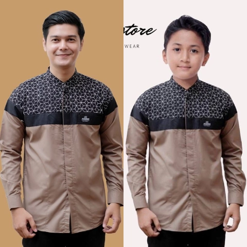 Kois Batik - Baju muslim couplen koko kombinasi batik ayah dan anak warna coksu