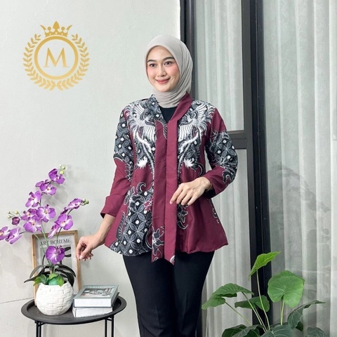 Batik Mafaza - Atasan Batik Wanita Blouse Modern Terbaru Motif layang maron