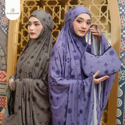 Al Baniah - Mukena Tutup Dagu Motif Printing Malaysia Royal Premium Adem Nyaman Lembut Azeela Dewasa