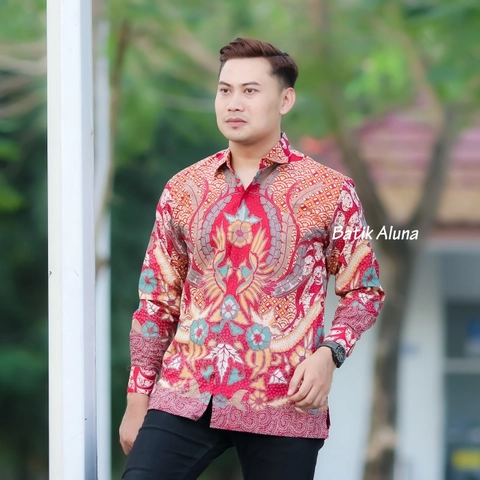 Batik aluna - Kemeja batik pria lengan panjang premium furing batik cowok modern reguler aluan117