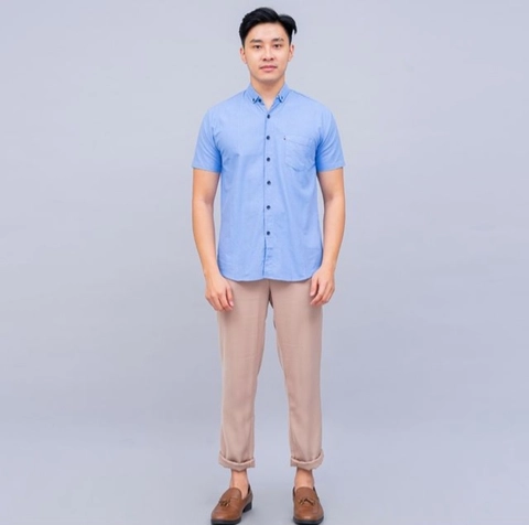 MR DEE - Kemeja pendek pria katun blue