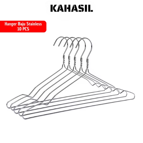 KAHASIL - Hanger Baju Besi Stainless Steel (Isi 10pcs) Gantungan Baju Jemuran Pakaian Serbaguna