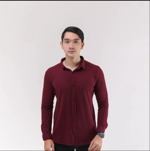 MR DEE - Kemeja panjang pique burgundy
