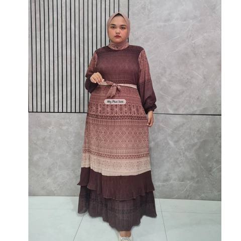 My Plus Size - Gamis Ceruty Etnic Plisket Wanita Jumbo 3910 / 3XL & 5XL
