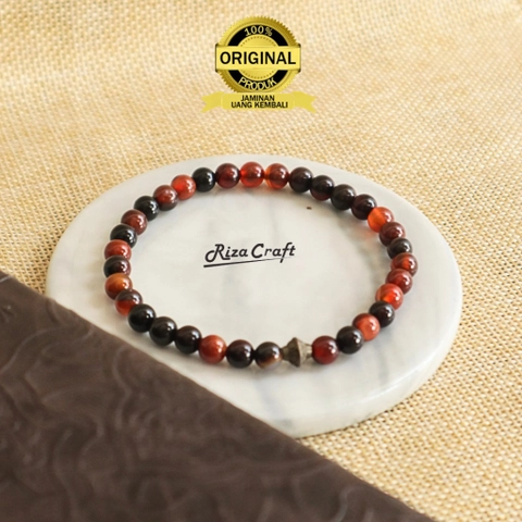 Riza Craft - Gelang Tasbih Batu Akik Yaman Sulaiman Merah Madu 33 Butir ASLI Original