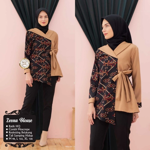 Kois Batik - Atasan Batik Wanita Blouse kekinian kombinasi Zeena Baju kerja