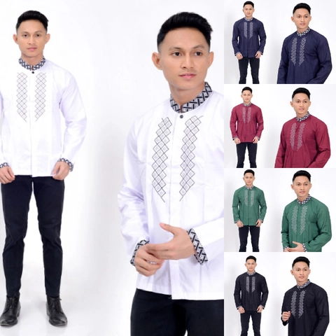 Batik Alfin - Baju koko pria dewasa bordir kombinasi batik lengan panjang bagus 060
