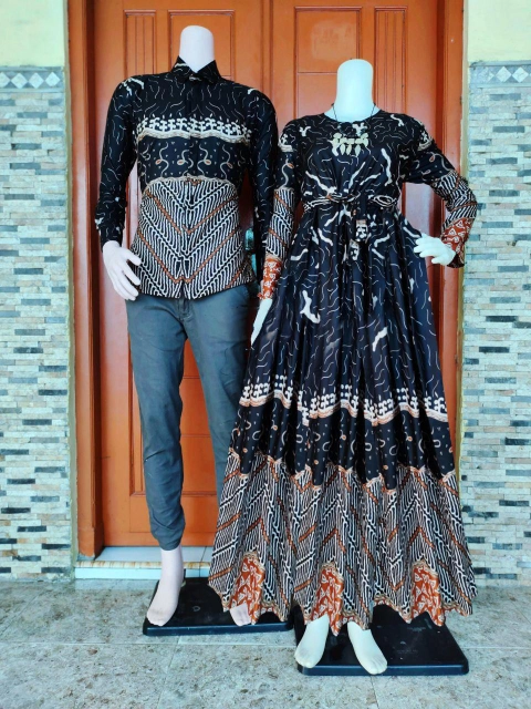Batik Mafaza - Gamis Batik Coupel kemeja Bisa dipisah motif malika hitam