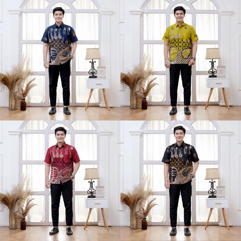 Ks muslim fashion - Batik pria hem lengan pendek motif melody