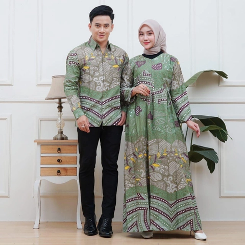 Kois Batik - Gamis coupel kemeja standar dan jumbo bisa dipisah motif klodia sage