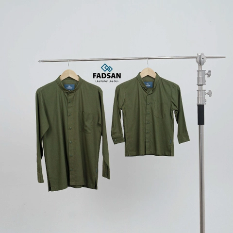 FADSAN - Baju Koko Polos Lengan Panjang Ayah Anak Warna Moss - Veezy Seeries