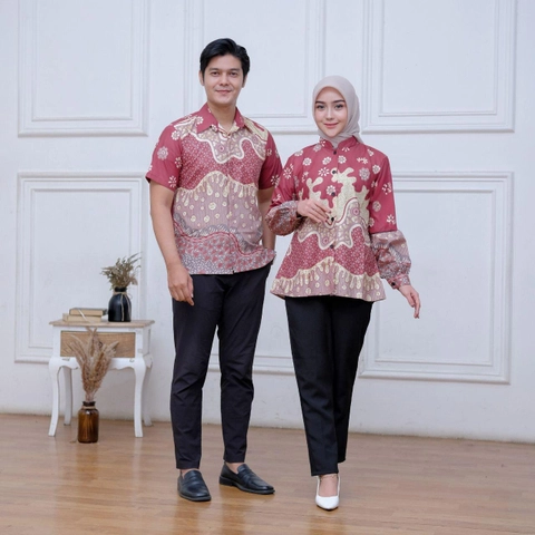 Kois Batik - Batik Atasan Coupel Hem Blouse Kekinian Motif gelembung bunga rose