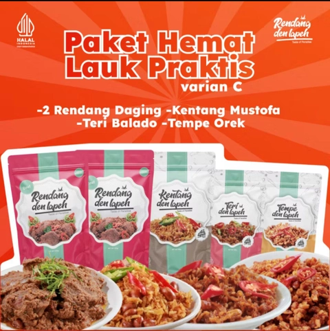 Rendang Den Lapeh - Paket Hemat Rendang Dan Lauk Kering Siap Saji Praktis Halal Premium