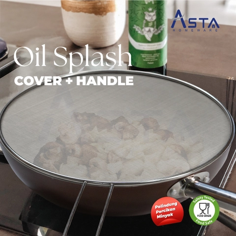 Asta Oil Splatter Stainless Steel Pelindung Percikan Minyak 25 dan 33 cm dengan Handle