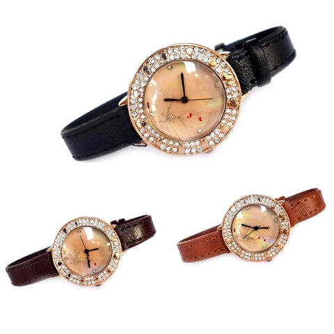 Lanc Fashion - jam Gelang Wanita Kulit Round Diamond Lady