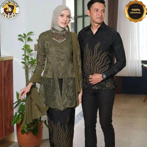 COLLECTION SARJANA - Batik Couple Kamila - Kebaya Furing Satin - Brokat Tile Mutiara - Payet Mutiara