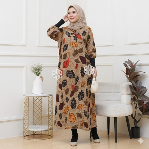 Disya.id - Dress Gamis Wanita Bahan Rayon Resleting Depan Full Jati