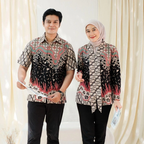 Kois Batik - Atasan Batik Coupel Blouse Wanita Dan Hem Pria Baru Motif Kejora hitam