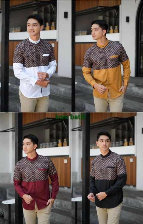 Kois Batik - Baju muslim untuk dewasa bagus koko kombinasi batik lengan panjang terbaru bagus