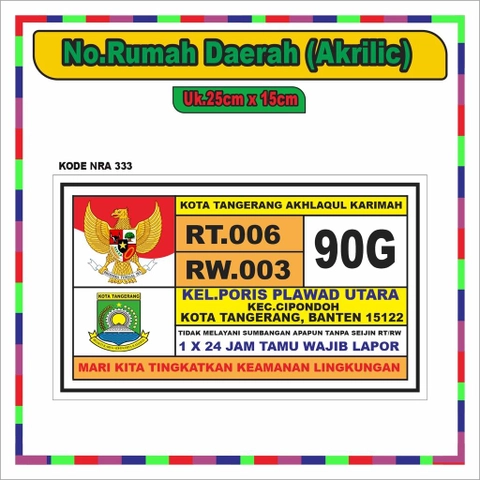 Pusat Advertising - Papan Akrilic Akrilik Nomor Rumah Daerah Ukuran 25cm x 15cm