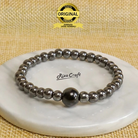 Riza Craft - Gelang Tasbih Batu Akik Kristal Blustin Badar Besi 33 Butir ASLI Original Pria Wanita