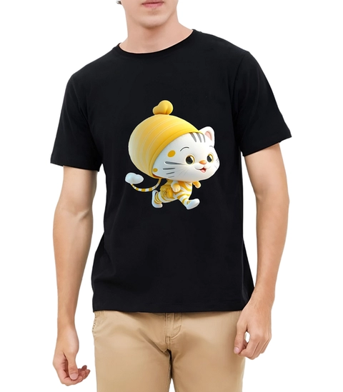 astro - Kaos Pria Gambar 3Dimensi Kucing Garis