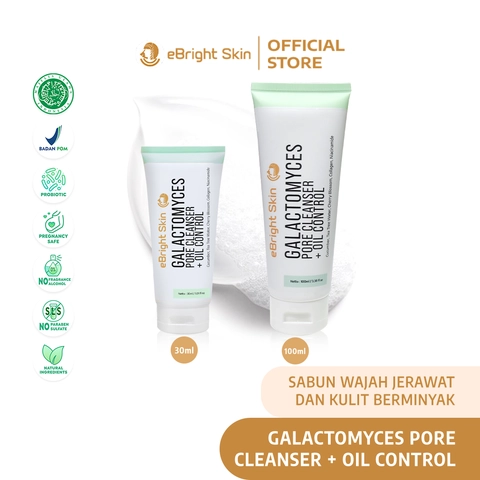 eBright Skin - Galactomyces Pore Cleanser + Oil Control - Sabun Wajah Jerawat dan Kulit Berminyak