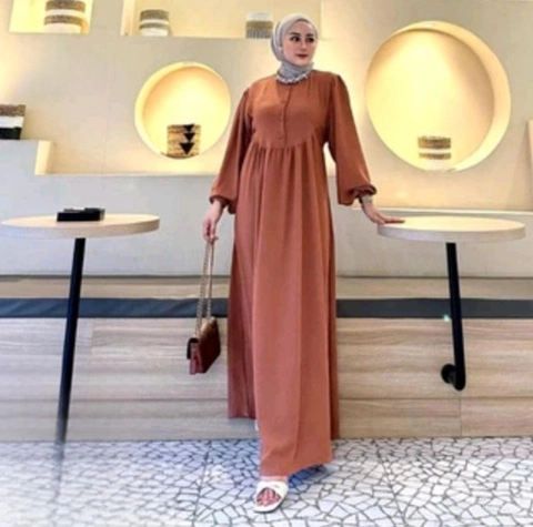 Bursanekashop - Dress AirFlow Lengan Balon - Belia Dress Teracota