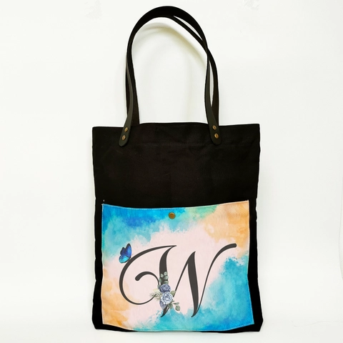 Dewani - Totebag Canvas Hitam ALP-HS-W Tas Wanita Seri Alphabet