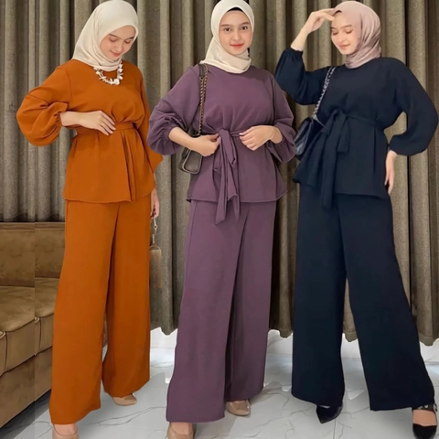 Jembar - Irdina One Set Setelan Wanita Polos 3in1 Crinkle Airflow
