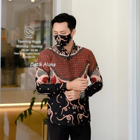 Batik aluna - Batik aluna06 kemeja batik pria slimfit press body lengan panjang full furing