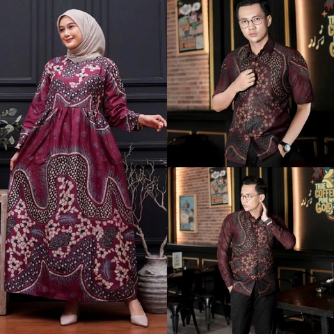 Kois Batik - Batik Coupel Seragaman kemeja hem dan gamis modern Motif watu marun