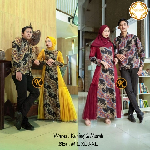 Rambe Batik Indonesia - Batik Couple Gamis Dinar Bahan Katun Print Mix Toyobo