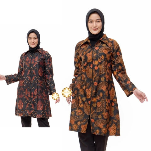 Rambe Batik Indonesia - Batik Tunik Zipper - Batik Wanita Unggul Jaya Bahan Halus Tebal dan Anti Luntur - TU5