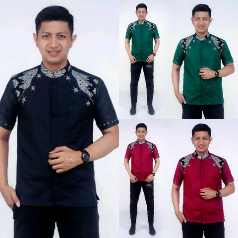 Batik Alfin - Baju koko batik kombinasi bordir lengan pendek bagus banget