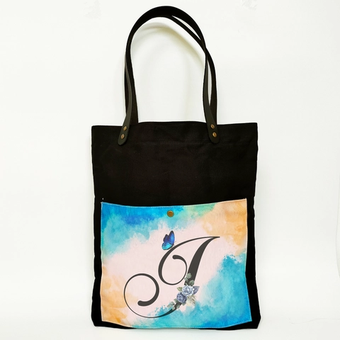 Dewani - Dewani Totebag Hitam ALP-HS-J Tas Kanvas Seri Alphabet