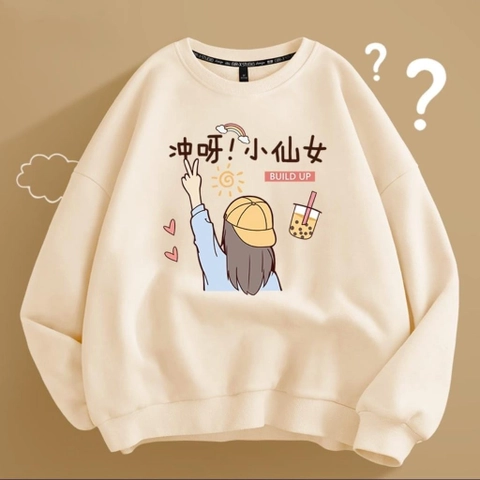 ALUS - Sweater Build Up Boba Girls Bahan Fleece