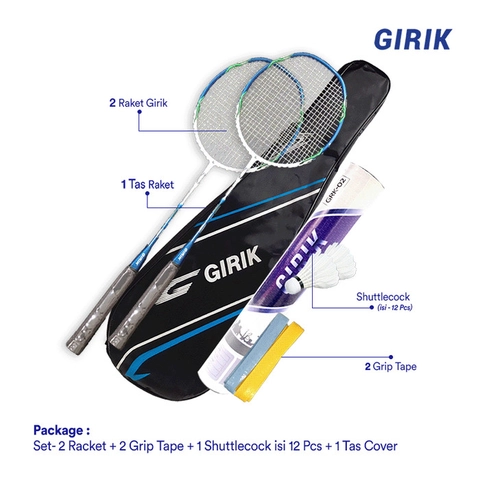 Girik - Girik - Badminton Racket Set GIRIK Power - 2 Racket + 2 Grip Tape+ 1 Tube shutcock - POWER8i