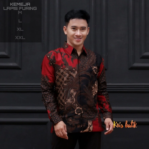 Kois Batik - Kemejan batik lapis furing merah kombinasi