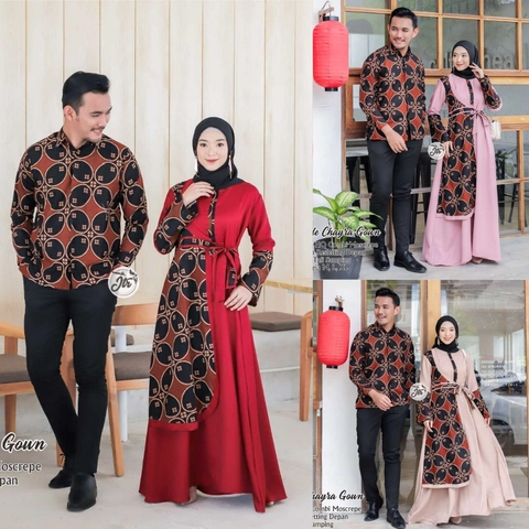 Rambe Batik Indonesia - Batik Couple Gamis Chayra Bahan Batik HQ Kombinasi Moscrepe Grid A Import