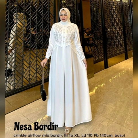 Bursanekashop - nesa bordir / dress kondangan gamis mewah / dres cringkle airflow