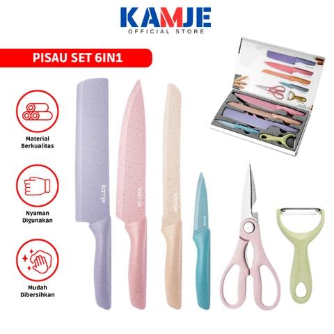 KAMJE Pisau Dapur Set 6in1 Super Tajam Anti Lengket Baja Stainless Steel KMJ002