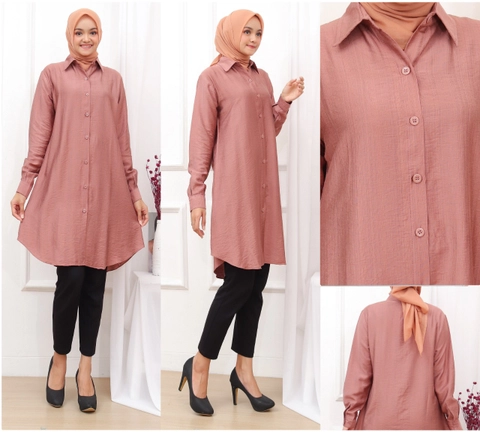 Syahrinda [TA] - Kemeja Tunik Panjang Polos Wanita Rose Gold Armanih Zarac