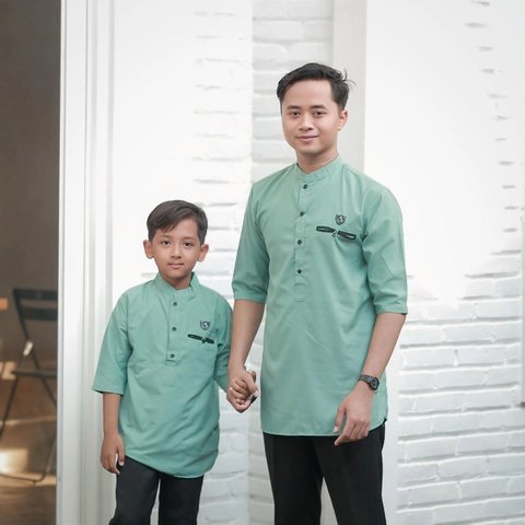 Kois Batik - Baju koko ayah dan anak coupel boleh dipisah lengan 3 per 4 motif hamet sage