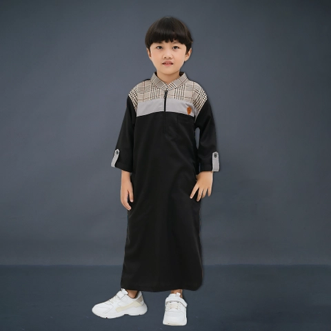 Kawan Muslim - Jubah Anak Laki Laki Baju Gamis Anak Laki Laki 1-14 Tahun Hitam Katun Premium